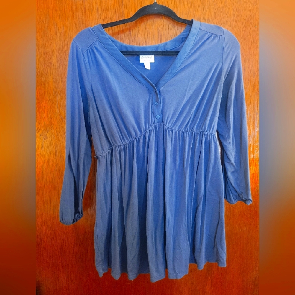 Stylish Blue Button-Up Maternity Top